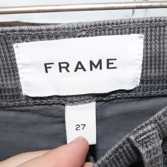 Frame Ali High Rise Cigarette Washed Gray Plaid Skinny Fit Jeans Women's Size 27 - Picture 3 of 5